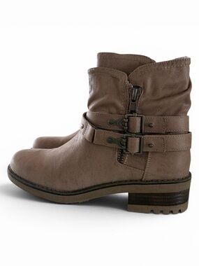 Carlos Santana Taupe Buckle Moto Ankle Boots